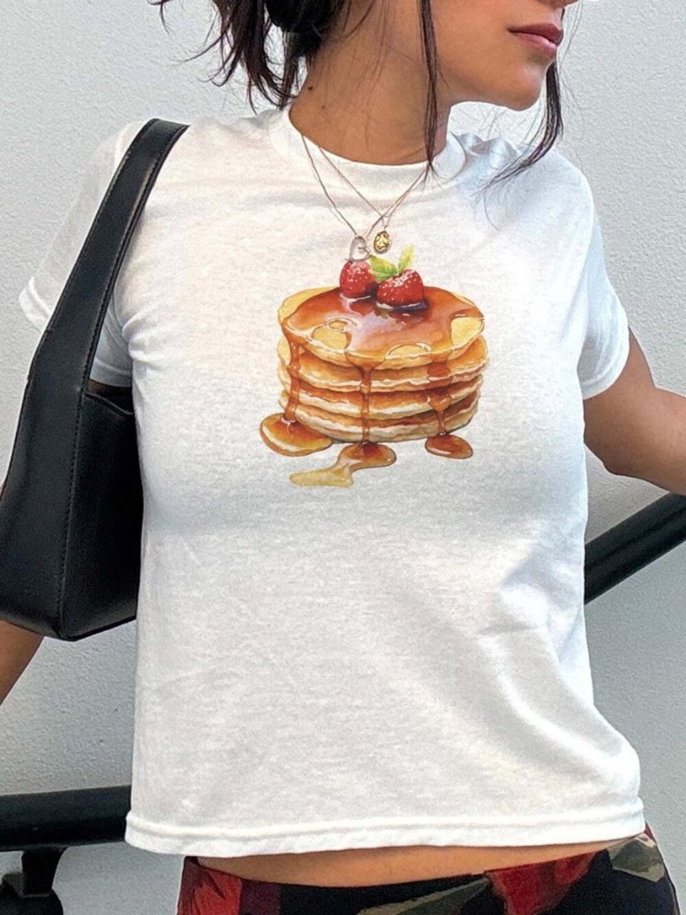 Pancakes Baby Tee | Y2K Breakfast Graphic Shirt | Vintage 90s Aesthetic Tee